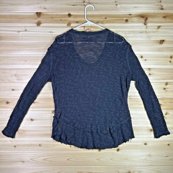 Free People Blouse Womens XS Gray Ocean Air Hacci We The Free Long Sleeve Shirt - Picture 4 of 6